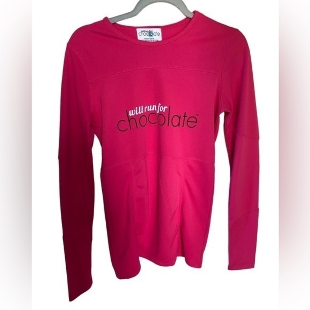 Will run for chocolate women’s runners pink bib long sleeve jersey size large